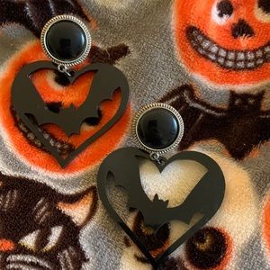 1/2” plug bat in heart drop earrings